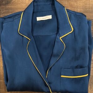 Capulet Blue Silk Top with Yellow Trim from Anthropologie